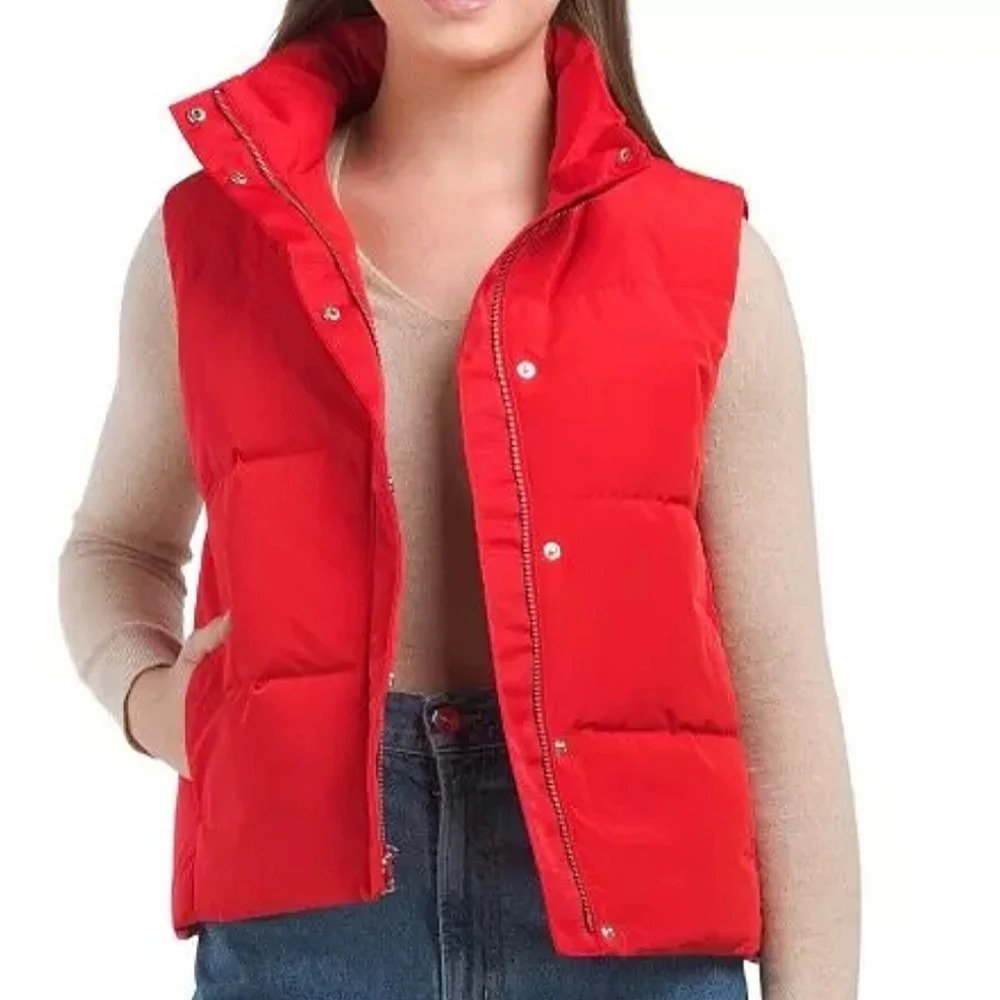 Theory Cropped Puffer Down Women's Red Sleeveless Full Zipper Vest Size Small